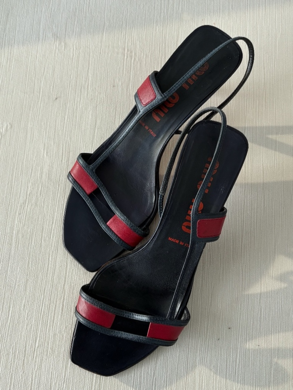 Vintage Miu Miu Navy Red Leather Slingback Heels 38.5
